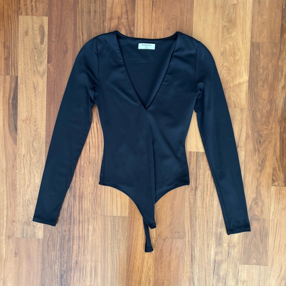 Aritzia Black Long Sleeve V-neck Bodysuit